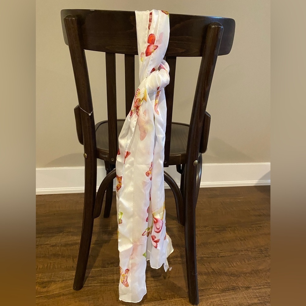 Vintage Firenze Scarf Made in Italy Butterfly Print Sheer Satin Feel Stripe